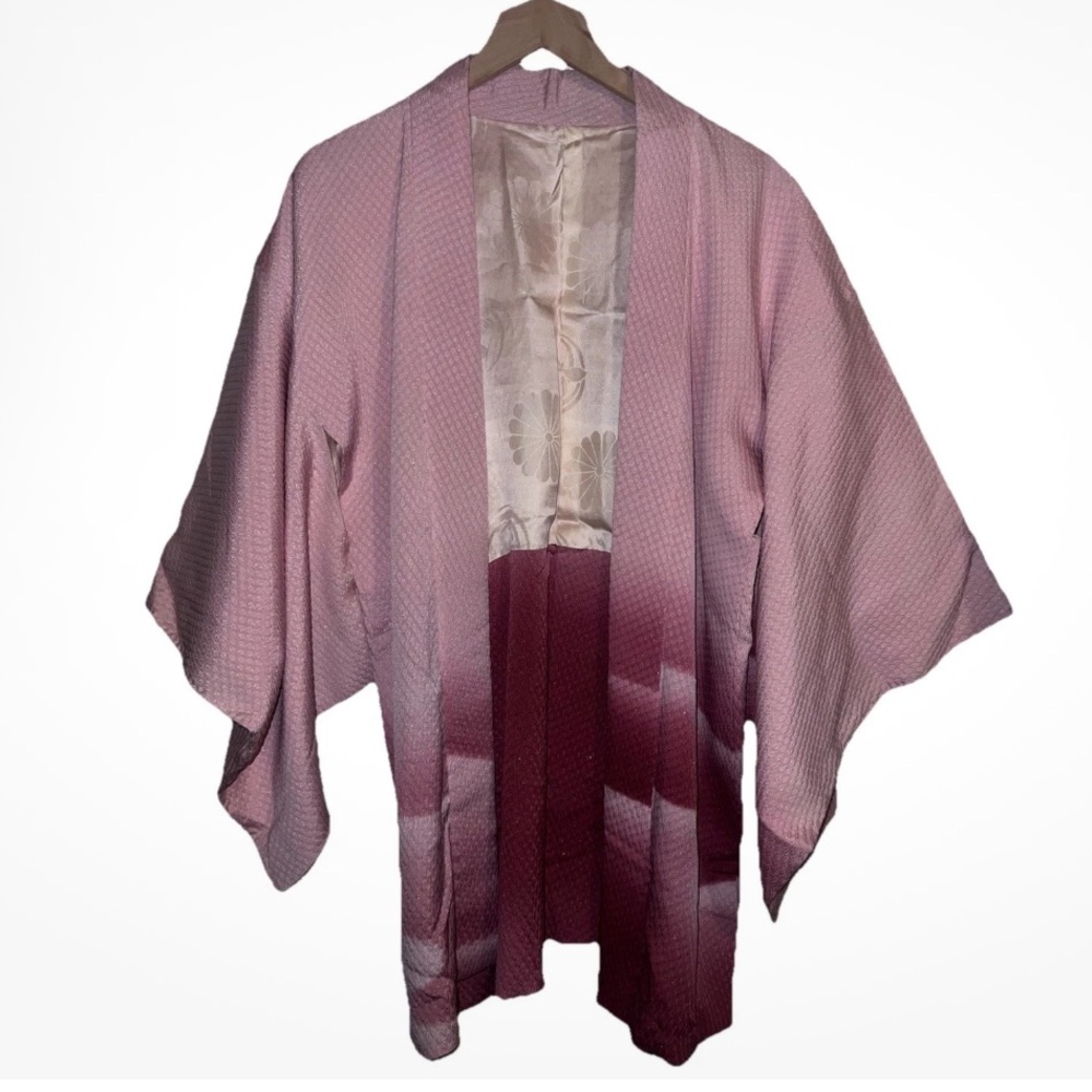 Vintage Haori Pink Ombré Reversible Satin Kimono Jacket fairy Robe S M L